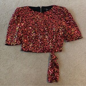 Lulu's Sequin Crop Top - Red and Gold